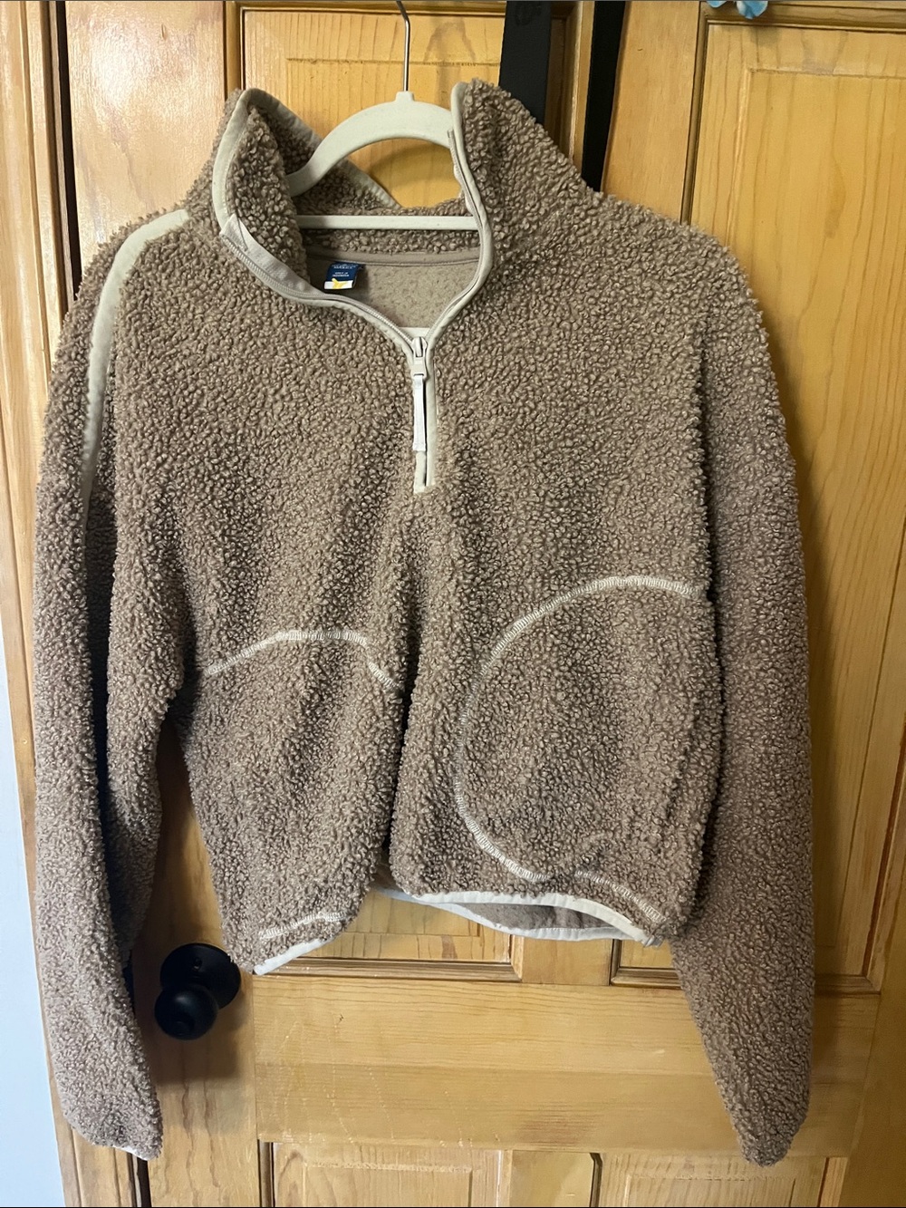 Old Navy Taupe Sherpa Quarter-Zip Pullover Sweater